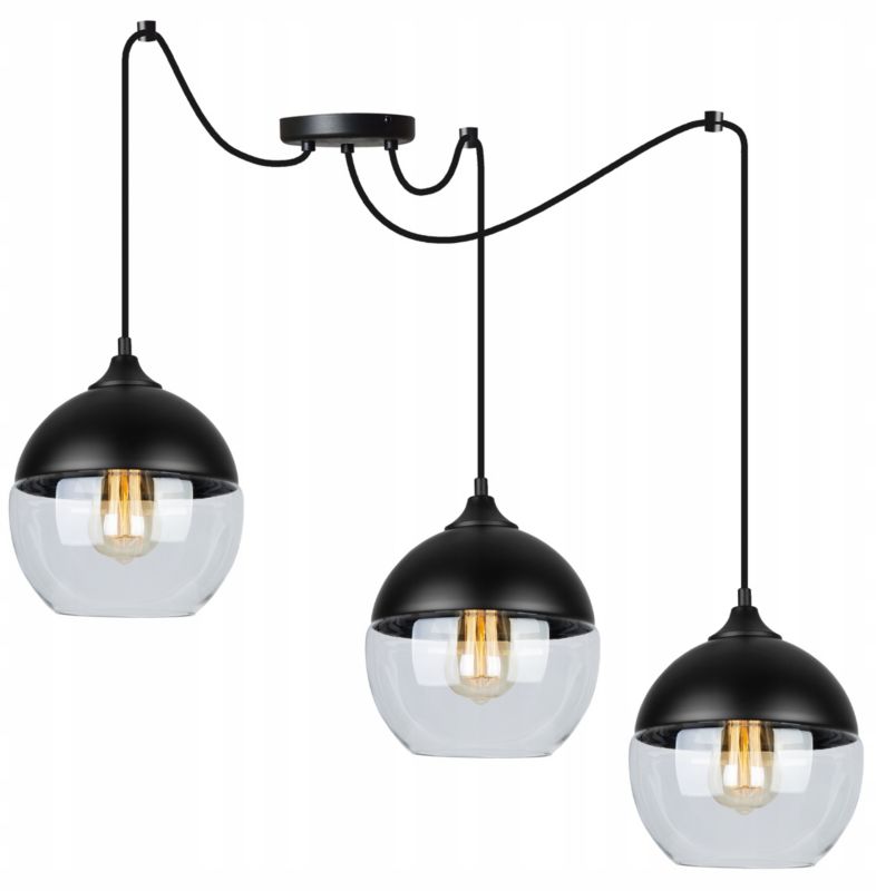 Lampa sufitowa wisząca Light Home LH Oslo Spider 3x E27 60W kule czarny/transparentny 1szt.