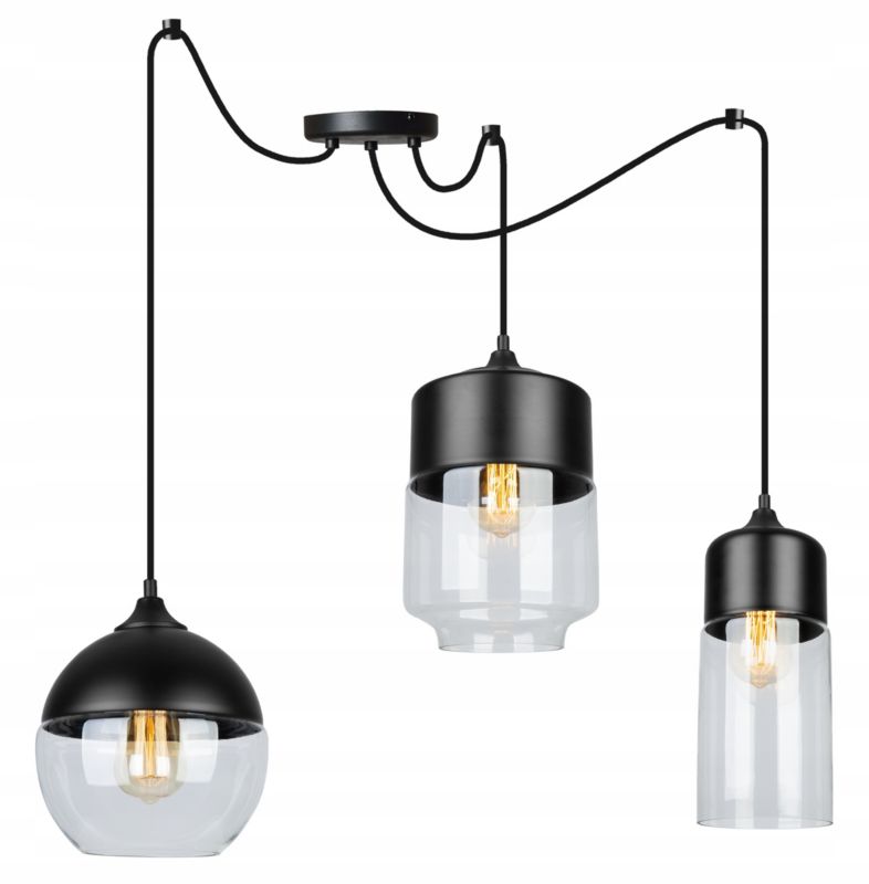 Lampa sufitowa wisząca Light Home LH Oslo Spider 3x E27 60W mix czarny/transparentny 1szt.