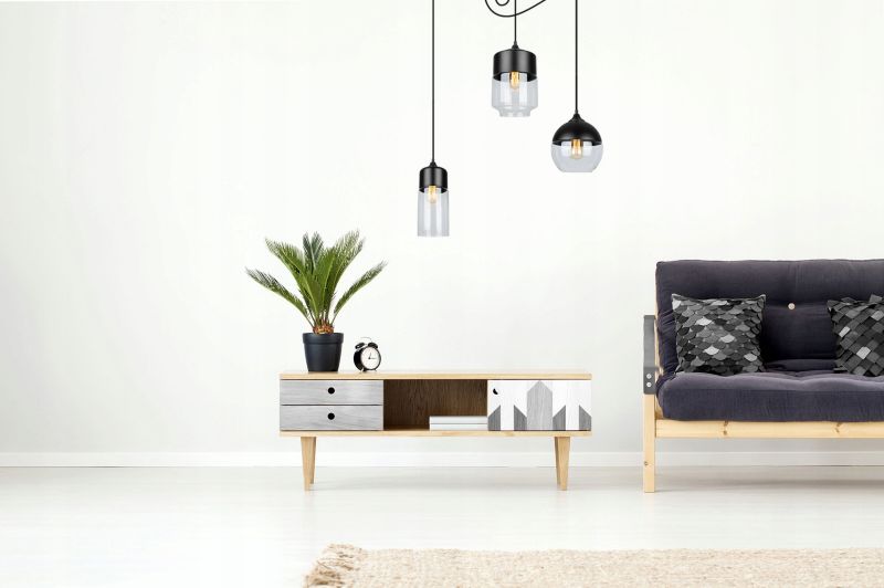 Lampa sufitowa wisząca Light Home LH Oslo Spider 3x E27 60W mix czarny/transparentny 1szt.