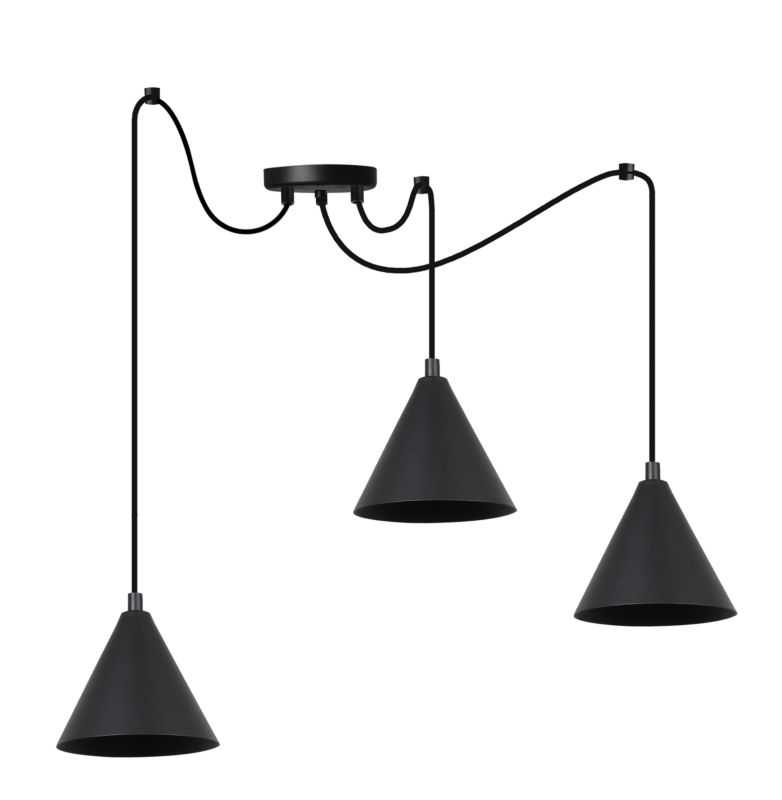 Lampa sufitowa wisząca Light Home LH Pająk Soho 3x E27 60W klosz 14cm czarny 1szt.
