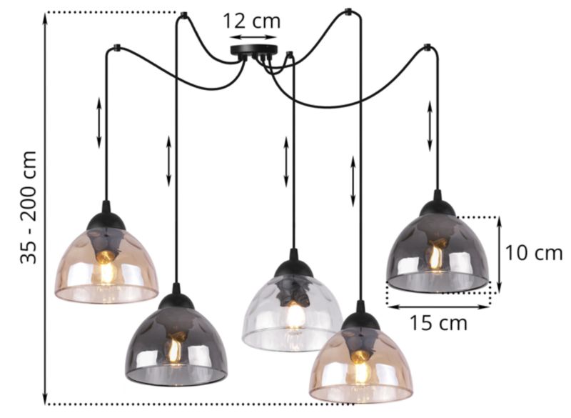 Lampa sufitowa wisząca Light Home LH Pająk Venice 5x E27 60W klosz mieszany 1szt.
