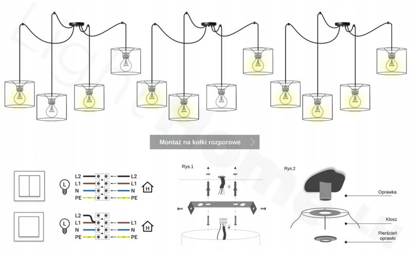 Lampa sufitowa wisząca Light Home LH Pająk Werona 4x E27 60W niebieski 1szt.