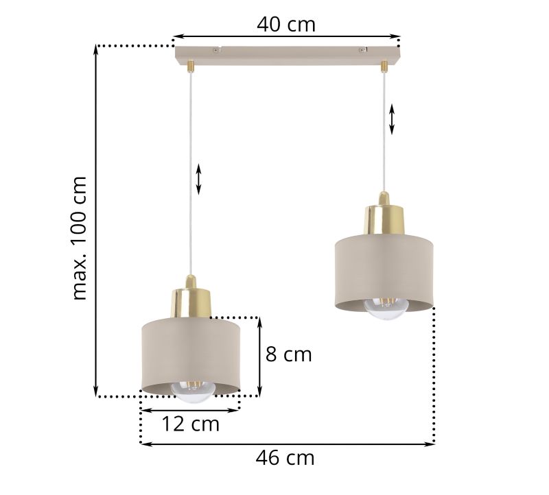 Lampa sufitowa wisząca Light Home LH Panta 2x E27 kaszmirowy/złoty 1szt.