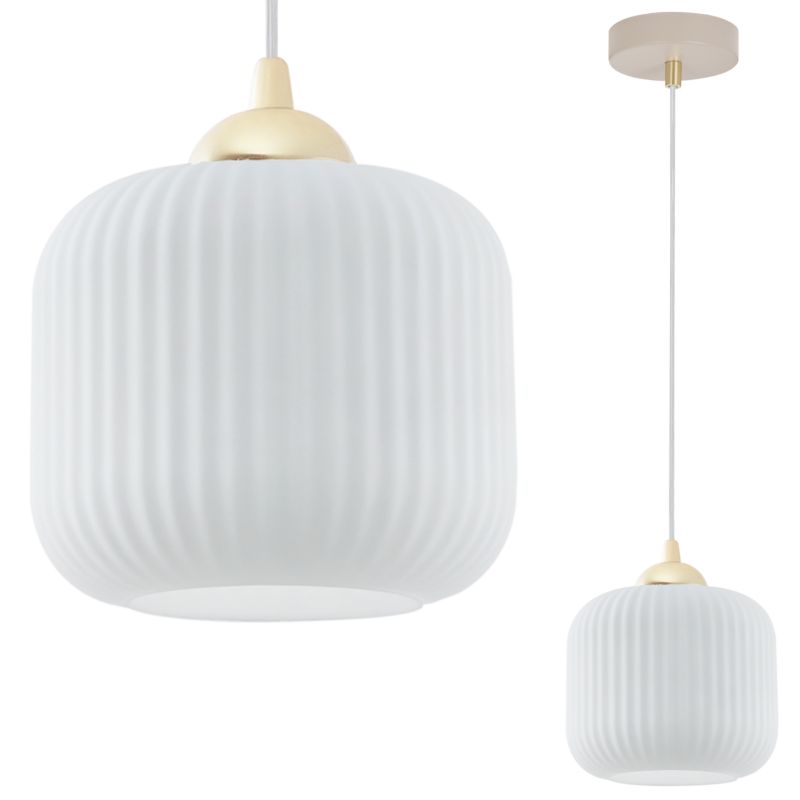 Lampa sufitowa wisząca Light Home LH Riffle 1xE27 kaszmir/złoty klosz biały 15cm walec 1szt.