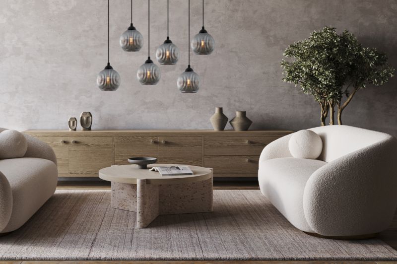 Lampa sufitowa wisząca Light Home LH Riffle 6x E27 60W szara kula 1szt.