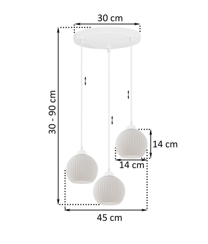 Lampa sufitowa wisząca Light Home LH Riffle Kula 3x E27 60W okrągła biały 1szt.
