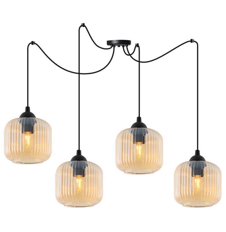 Lampa sufitowa wisząca Light Home LH Riffle Pająk Walec 4x E27 60W miodowy 1szt.