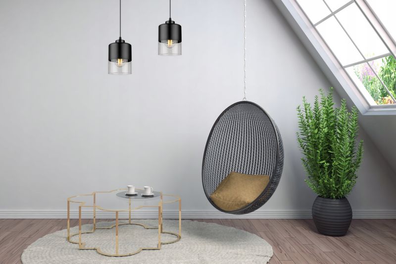 Lampa sufitowa wisząca Light Home LH Roma klosz szklany 2x E27 60W czarny 1szt.