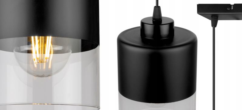 Lampa sufitowa wisząca Light Home LH Roma klosz szklany 3x E27 60W czarny 1szt.