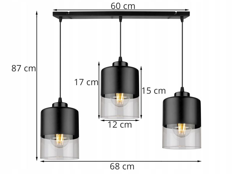 Lampa sufitowa wisząca Light Home LH Roma klosz szklany 3x E27 60W czarny 1szt.