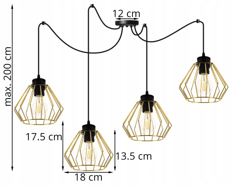 Lampa sufitowa wisząca Light Home LH Santos Pająk 4x E27 60W złoty 1szt.