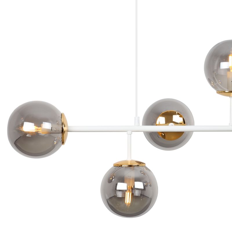Lampa sufitowa wisząca Light Home LH Siena 6x E14 40W biały/złoty klosz gafitowy 1szt.
