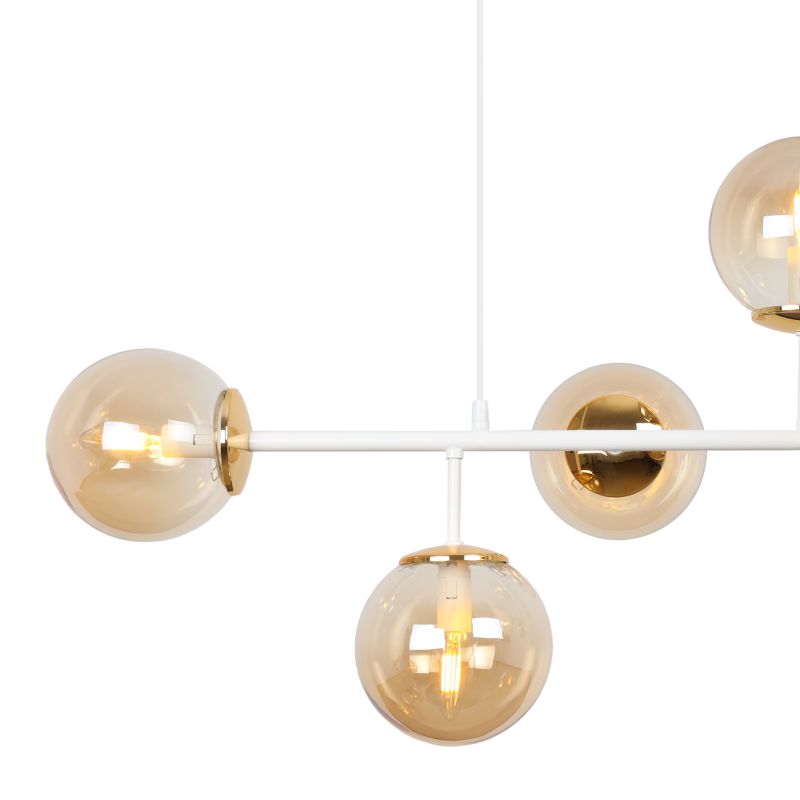 Lampa sufitowa wisząca Light Home LH Siena 6x E14 40W biały/złoty klosz miodowy 1szt.