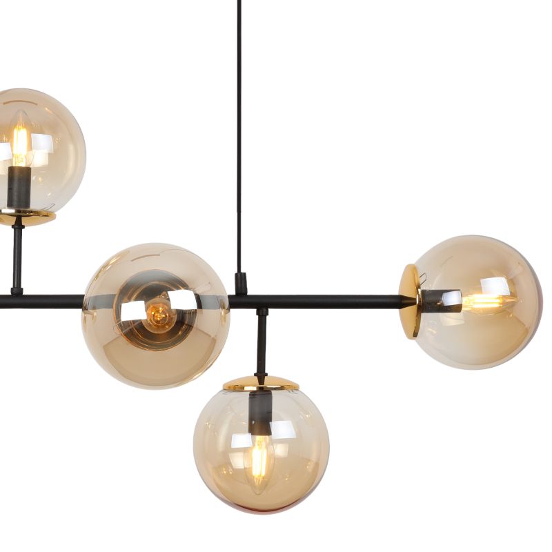 Lampa sufitowa wisząca Light Home LH Siena 6x E14 40W czarny/złoty 46cm klosz miodowy 1szt.