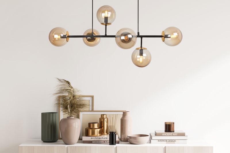 Lampa sufitowa wisząca Light Home LH Siena 6x E14 40W czarny/złoty 46cm klosz miodowy 1szt.