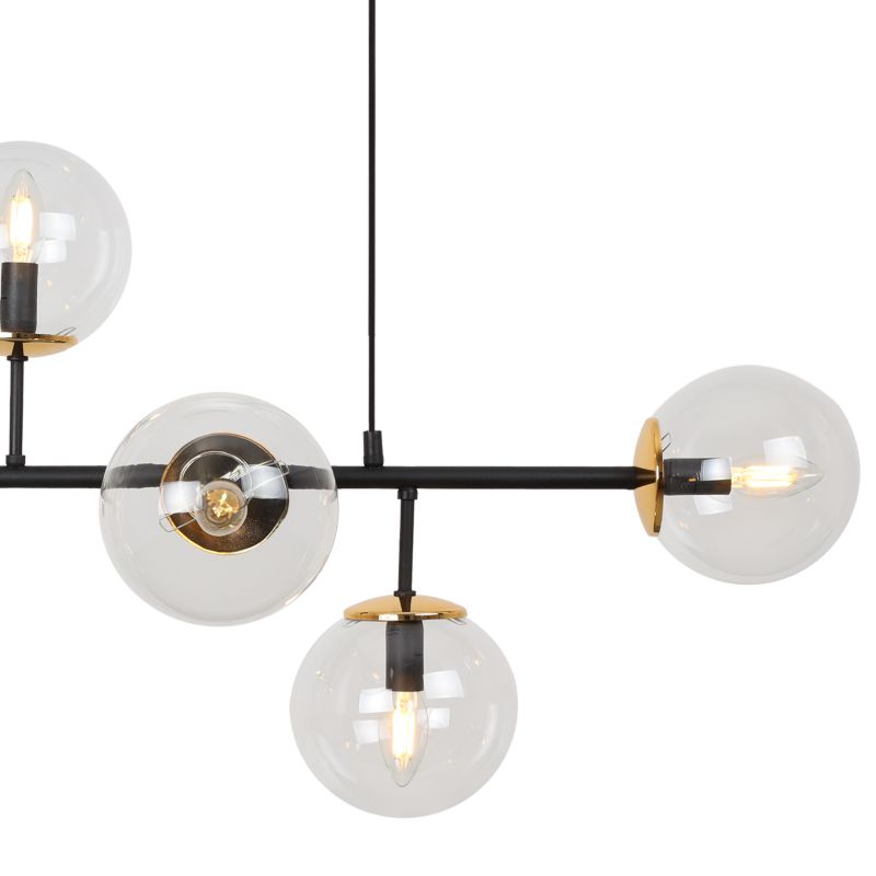 Lampa sufitowa wisząca Light Home LH Siena 6x E14 40W czarny/złoty klosz transparentny 1szt.