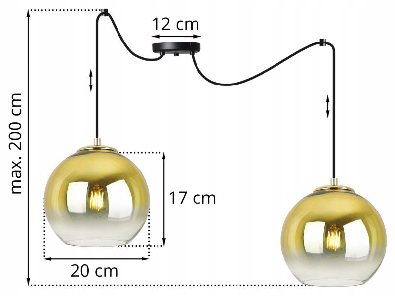 Lampa sufitowa wisząca Light Home LH Spider Bergen Gold 2x E27 60W klosz 20cm złoty 1szt.