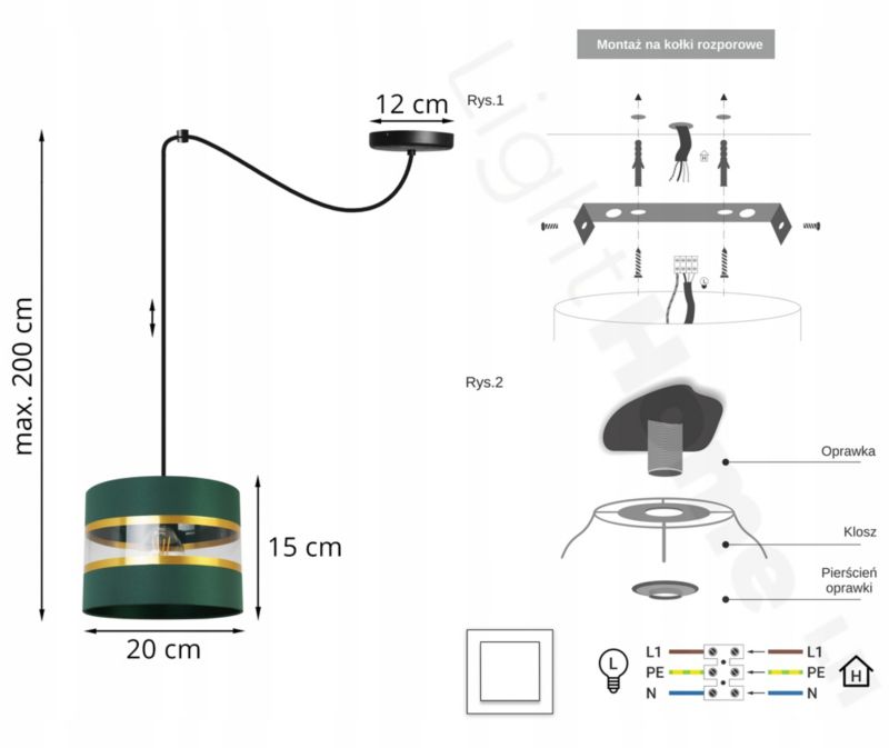 Lampa sufitowa wisząca Light Home LH Spider Elegance Gold 1x E27 60W zielony/czarny 1szt.