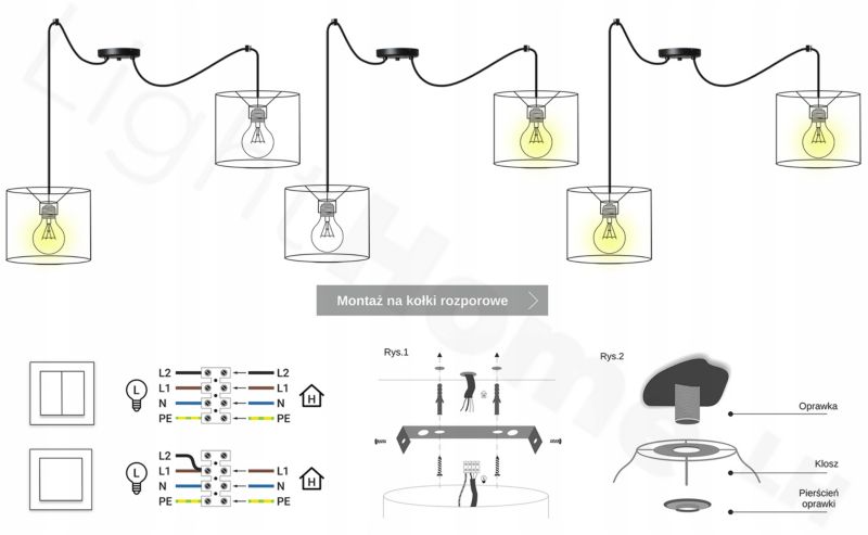 Lampa sufitowa wisząca Light Home LH Spider Elegance Gold 2x E27 60W zielony/czarny 1szt.
