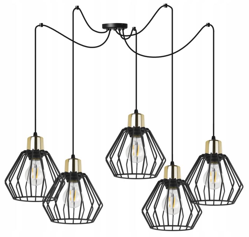 Lampa sufitowa wisząca Light Home LH Spider Nuvola 5x E14 60W czarny/złoty 1szt.