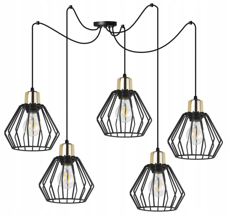 Lampa sufitowa wisząca Light Home LH Spider Nuvola 5x E27 60W czarny/złoty 1szt.