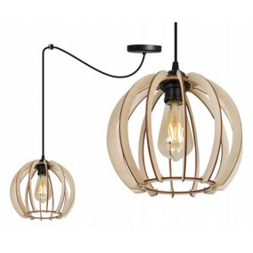 Lampa sufitowa wisząca Light Home LH Spider Timber Drewno 1x E27 60W okrągły klosz 24cm czarny/naturalny 1szt.