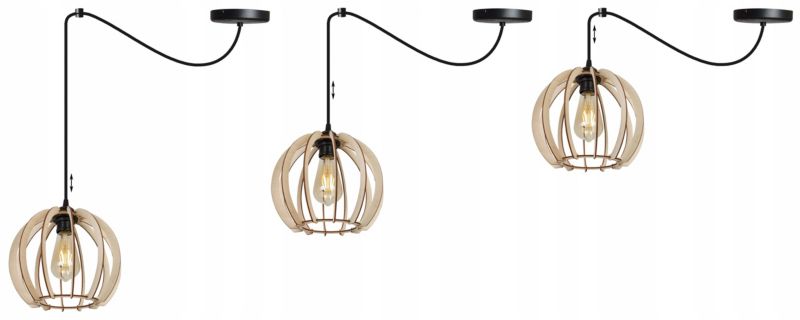 Lampa sufitowa wisząca Light Home LH Spider Timber Drewno 1x E27 60W okrągły klosz 24cm czarny/naturalny 1szt.