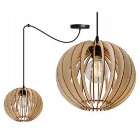 Lampa sufitowa wisząca Light Home LH Spider Timber Drewno 1x E27 60W okrągły klosz 27cm czarny/naturalny 1szt.