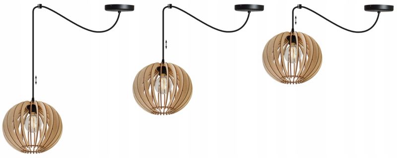 Lampa sufitowa wisząca Light Home LH Spider Timber Drewno 1x E27 60W okrągły klosz 27cm czarny/naturalny 1szt.
