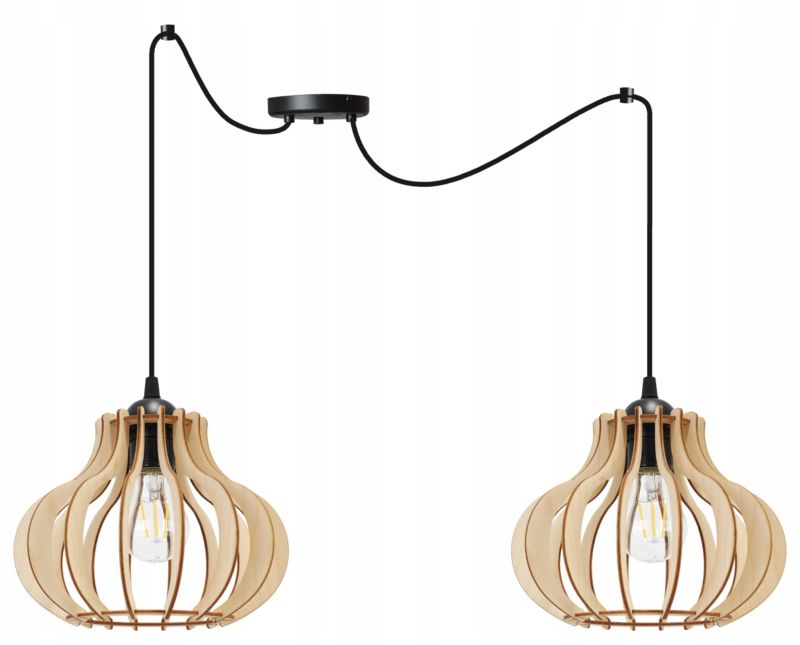 Lampa sufitowa wisząca Light Home LH Spider Timber Drewno 2x E27 60W czarny 1szt.