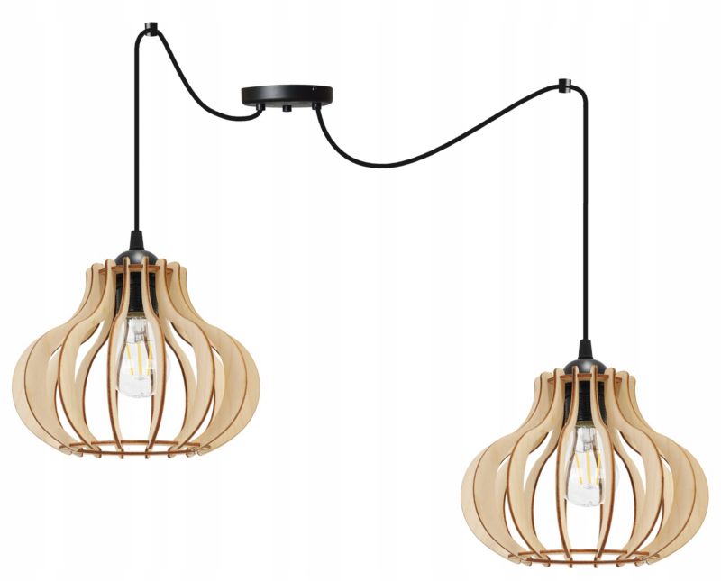 Lampa sufitowa wisząca Light Home LH Spider Timber Drewno 2x E27 60W czarny 1szt.