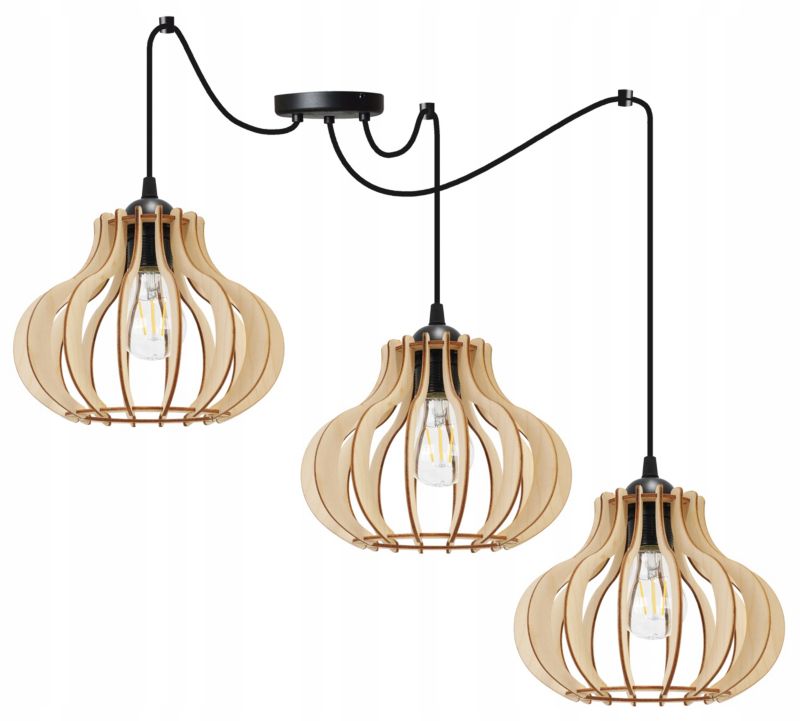 Lampa sufitowa wisząca Light Home LH Spider Timber Drewno 3x E27 60W czarny 1szt.
