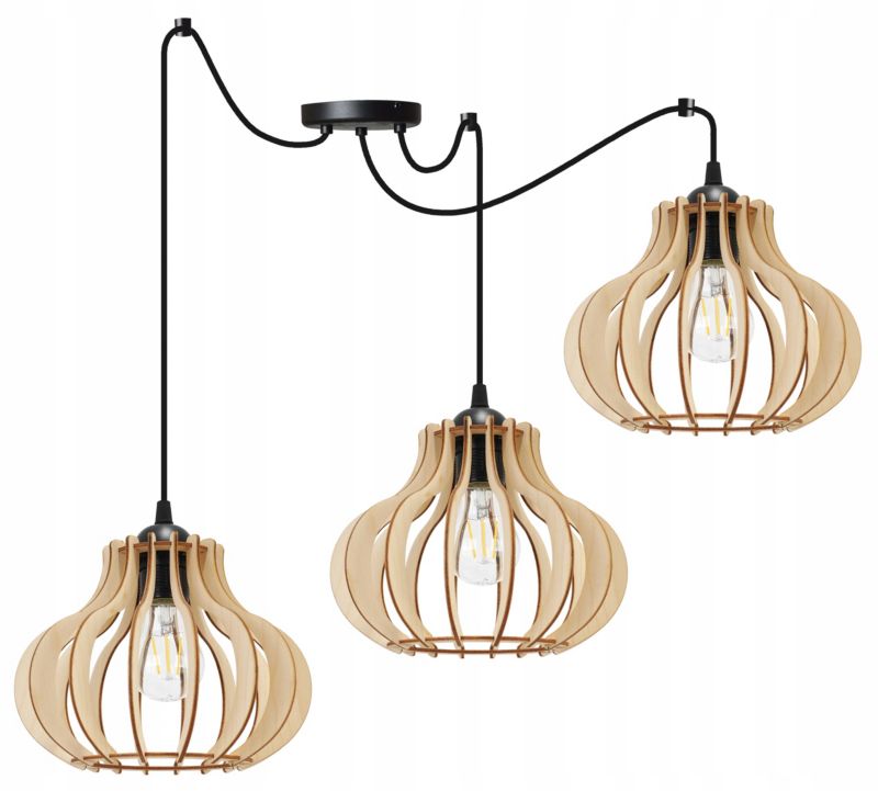 Lampa sufitowa wisząca Light Home LH Spider Timber Drewno 3x E27 60W czarny 1szt.