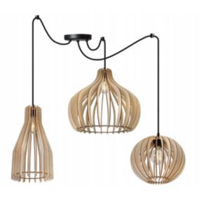 Lampa sufitowa wisząca Light Home LH Spider Timber Drewno 3x E27 60W klosz mix 1 czarny/naturalny 1szt.