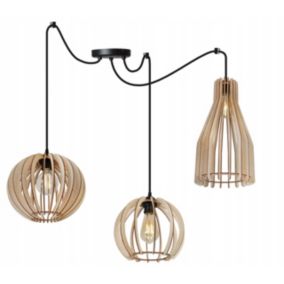 Lampa sufitowa wisząca Light Home LH Spider Timber Drewno 3x E27 60W klosz mix 2 czarny/naturalny 1szt.