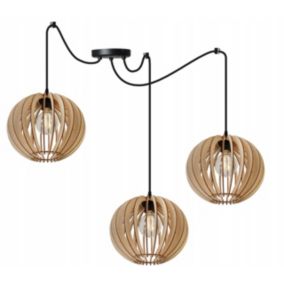 Lampa sufitowa wisząca Light Home LH Spider Timber Drewno 3x E27 60W okrągły klosz 27cm czarny/naturalny 1szt.