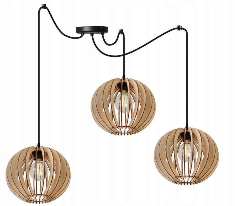 Lampa sufitowa wisząca Light Home LH Spider Timber Drewno 3x E27 60W okrągły klosz 27cm czarny/naturalny 1szt.