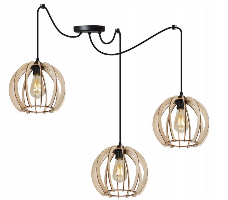 Lampa sufitowa wisząca Light Home LH Spider Timber Drewno 4x E27 60W okrągły klosz 24cm czarny/naturalny 1szt.