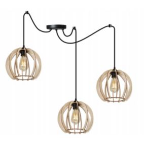 Lampa sufitowa wisząca Light Home LH Spider Timber Drewno 4x E27 60W okrągły klosz 24cm czarny/naturalny 1szt.