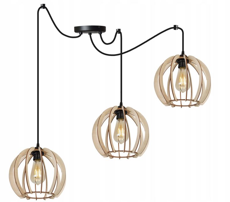 Lampa sufitowa wisząca Light Home LH Spider Timber Drewno 4x E27 60W okrągły klosz 24cm czarny/naturalny 1szt.