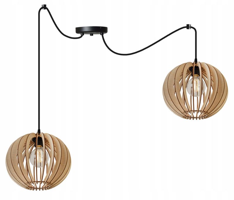 Lampa sufitowa wisząca Light Home LH Spider Timber Drewno 4x E27 60W okrągły klosz 27cm czarny/naturalny 1szt.