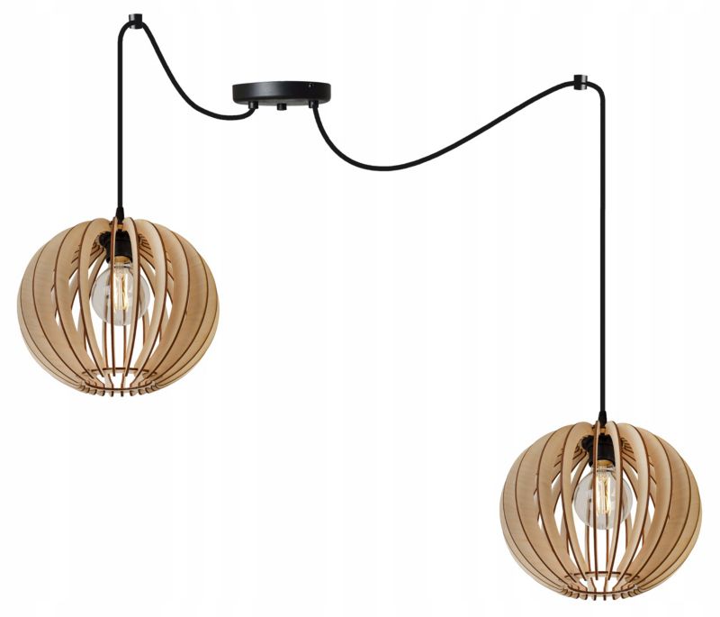 Lampa sufitowa wisząca Light Home LH Spider Timber Drewno 4x E27 60W okrągły klosz 27cm czarny/naturalny 1szt.