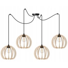 Lampa sufitowa wisząca Light Home LH Spider Timber Drewno 4x E27 60W okrągły klosz czarny/naturalny 1szt.