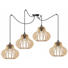 Lampa sufitowa wisząca Light Home LH Spider Timber Drewno 4x E27 60W owalny klosz czarny/naturalny 1szt.