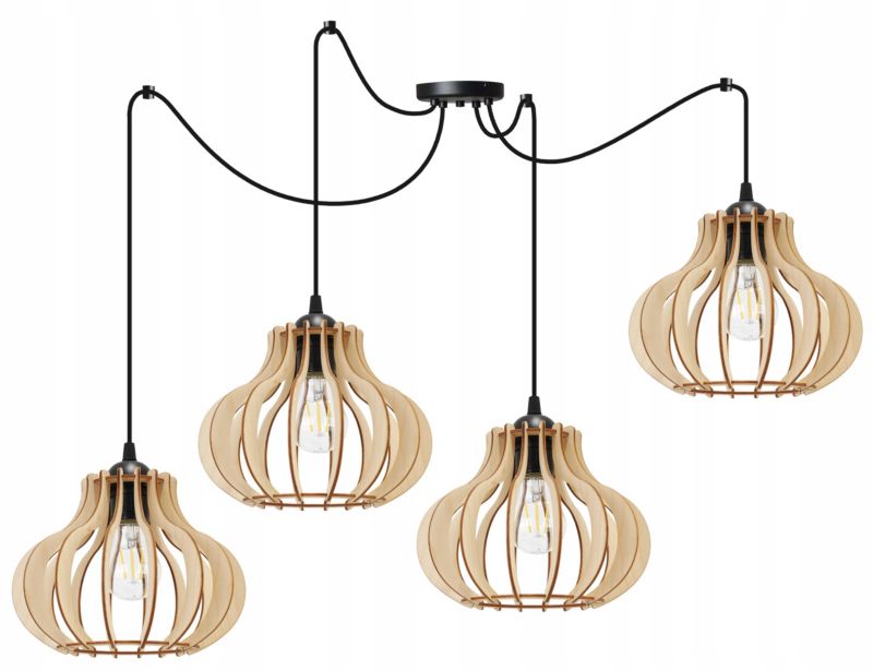 Lampa sufitowa wisząca Light Home LH Spider Timber Drewno 4x E27 60W owalny klosz czarny/naturalny 1szt.