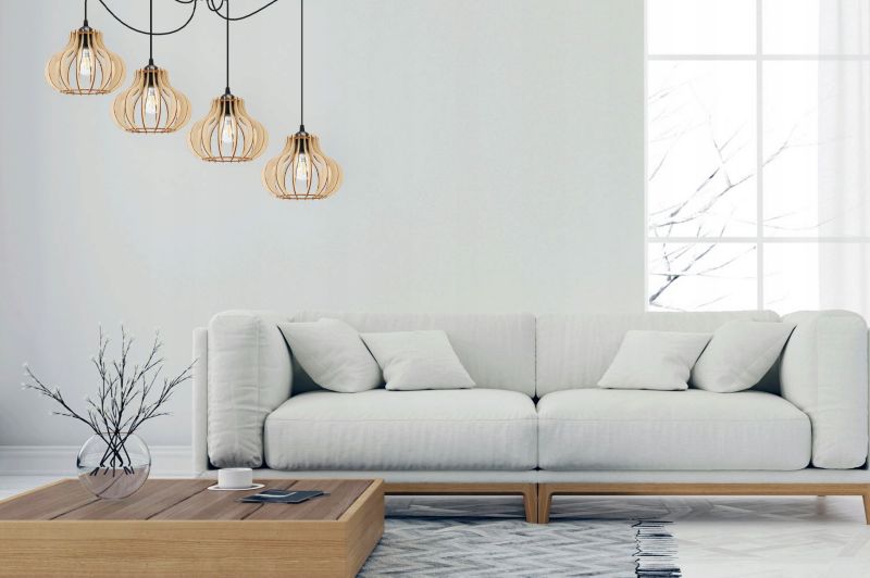 Lampa sufitowa wisząca Light Home LH Spider Timber Drewno 4x E27 60W owalny klosz czarny/naturalny 1szt.