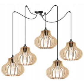 Lampa sufitowa wisząca Light Home LH Spider Timber Drewno 5x E27 60W owalny klosz czarny/naturalny 1szt.