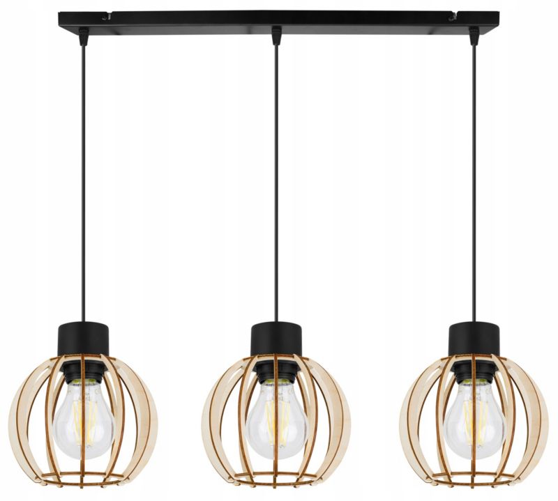 Lampa sufitowa wisząca Light Home LH Timber 3x E27 60W klosz okrągły 16cm czarny 1szt.