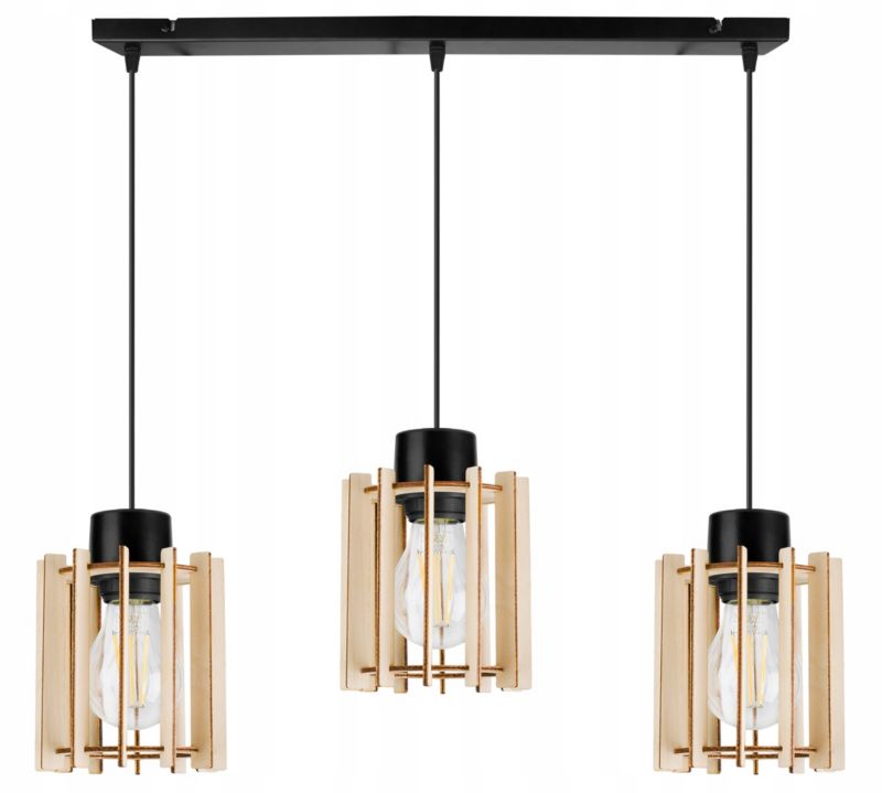Lampa sufitowa wisząca Light Home LH Timber 3x E27 60W klosz tuba czarny 1szt.