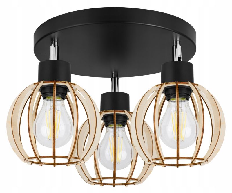 Lampa sufitowa wisząca Light Home LH Timber 3x E27 60W okrągła 16cm czarny 1szt.
